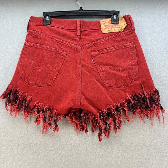 Levi's 501XX Women's Denim Shorts Size W33 Custom Cutoff Fringe Summer Must Have - Picture 4 of 14